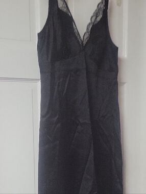 Elegant Black Lace-Trim Slip Dress